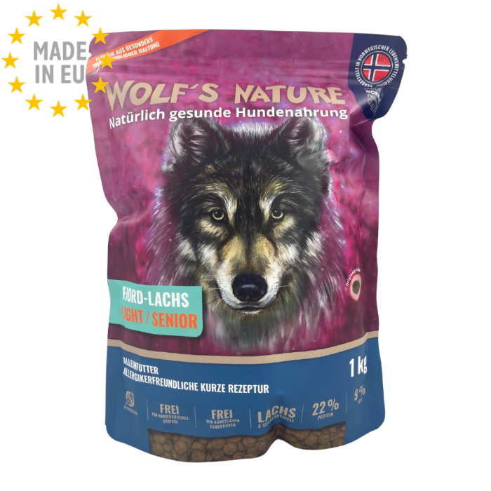 Wolf's Nature Hundefoder Kornfri GF, Fjord Laks Light 1kg /8kg/13 kg, EU