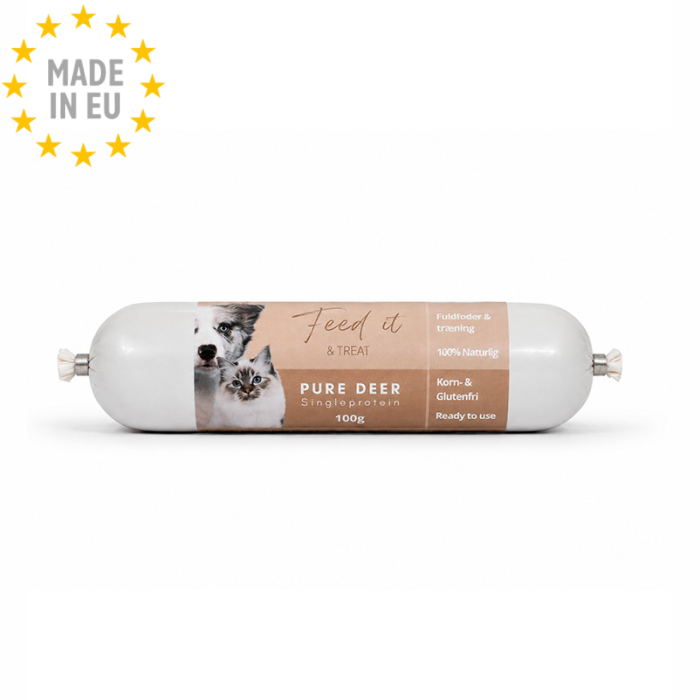 Feed'it & Treat Pure Mono Protein Skærefast Hund & Kat Hjort 100g, EU