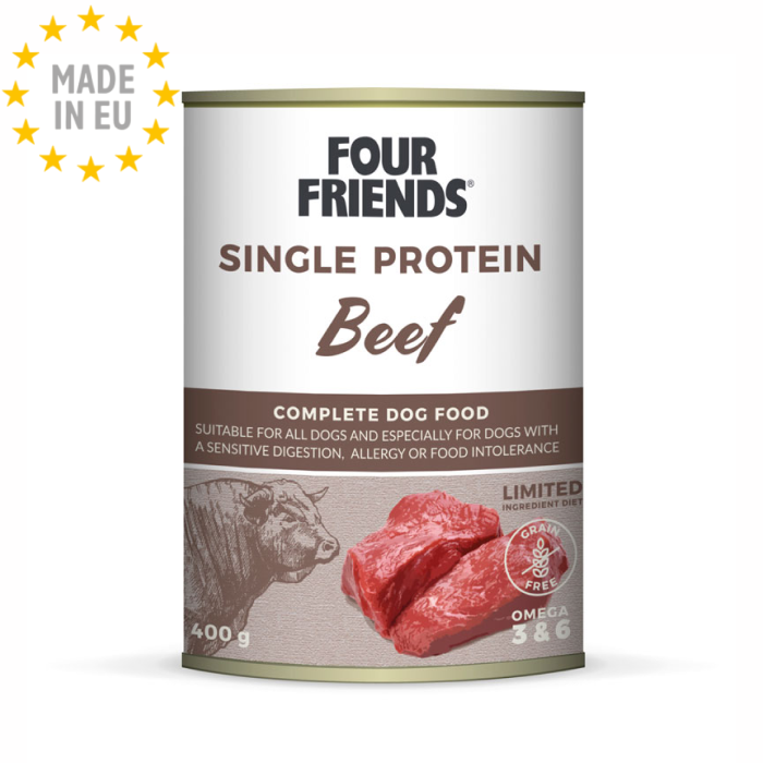 Four Friends Single Protein Vådfoder Okse, 400g, EU