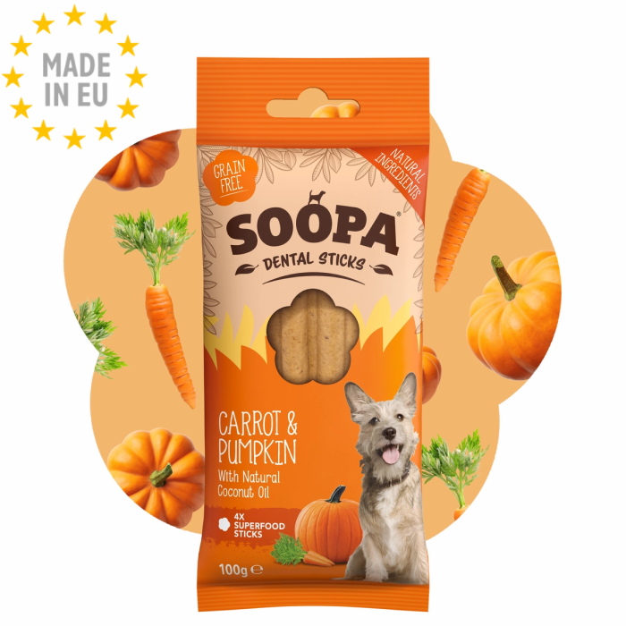 Soopa Dental Sticks Gulerod - og Græskar Vegansk, 100g (4x25g), EU