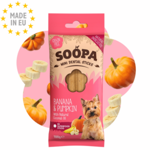 Soopa Dental Sticks Mini Banan & Græskar Vegansk, 100g (8x12,5g), EU