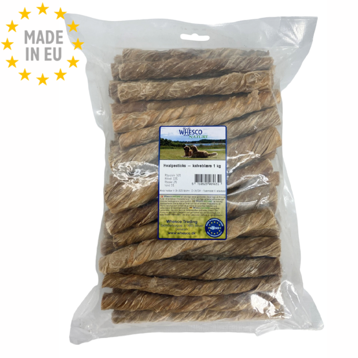 Whesco Hvalpesticks kalveblære Naturlig Hundesnack 1000g EU