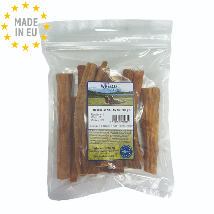 Whesco Okse haler Naturlig Hundesnack 10-15 cm 200g EU